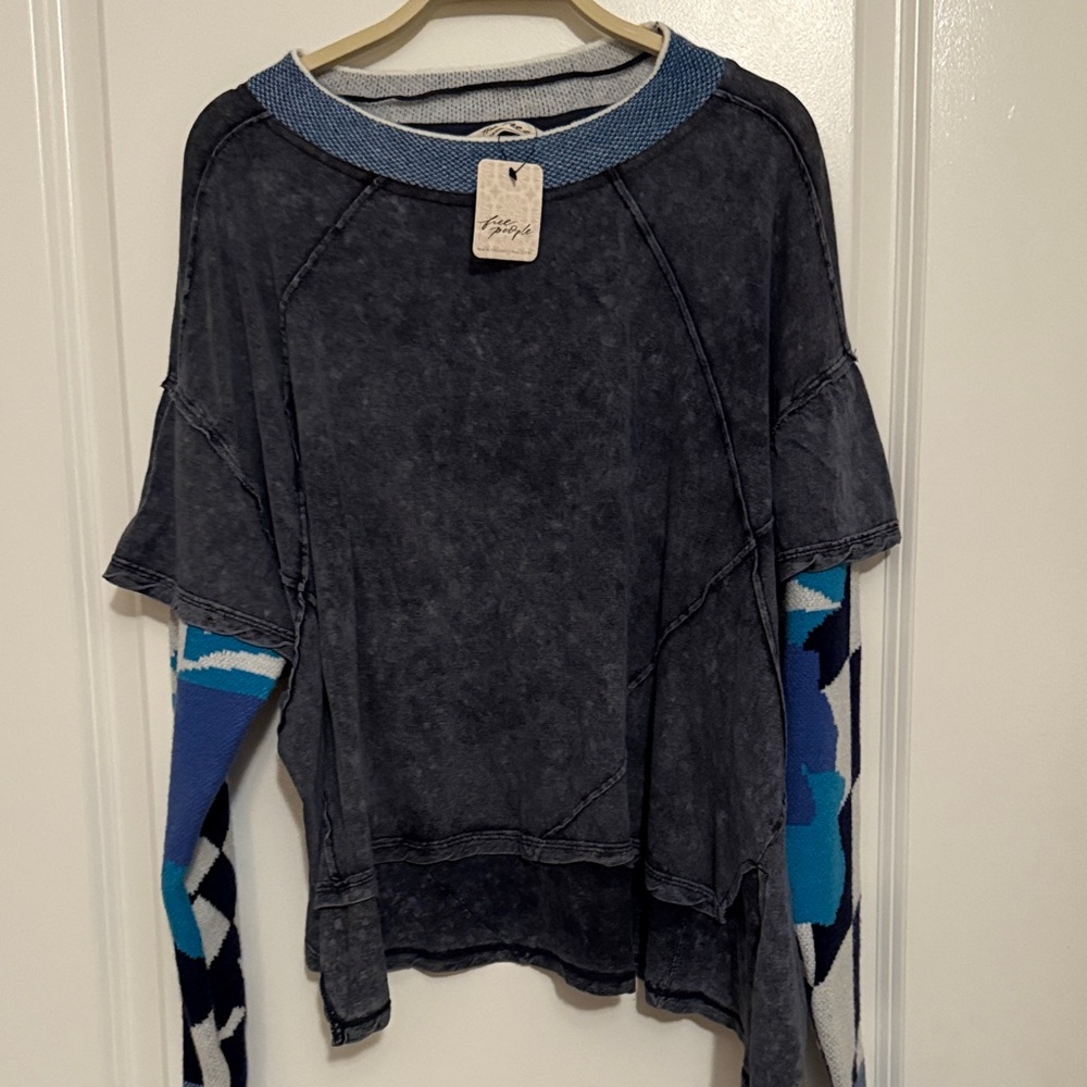 Free People Black and Blue Sweatshirt